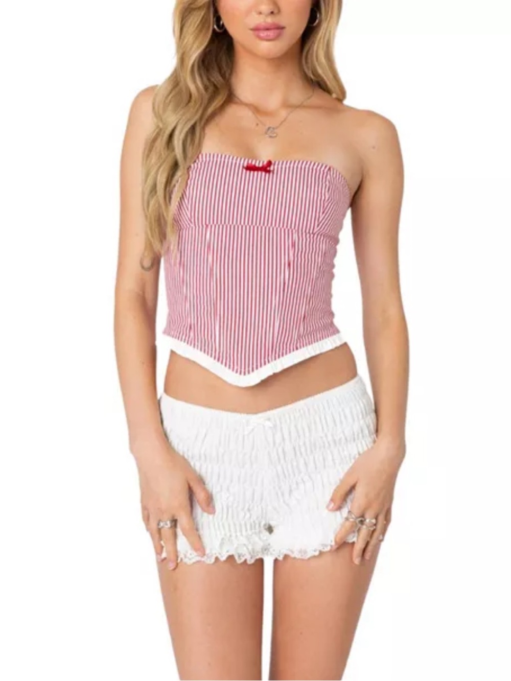NWOT Edikted Hamilton Pinstripe Poplin Corset Top in Red XS